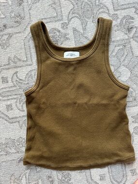 Saturdays NYC Ribbed Martha Muscle Tank in Olive Green in size S
